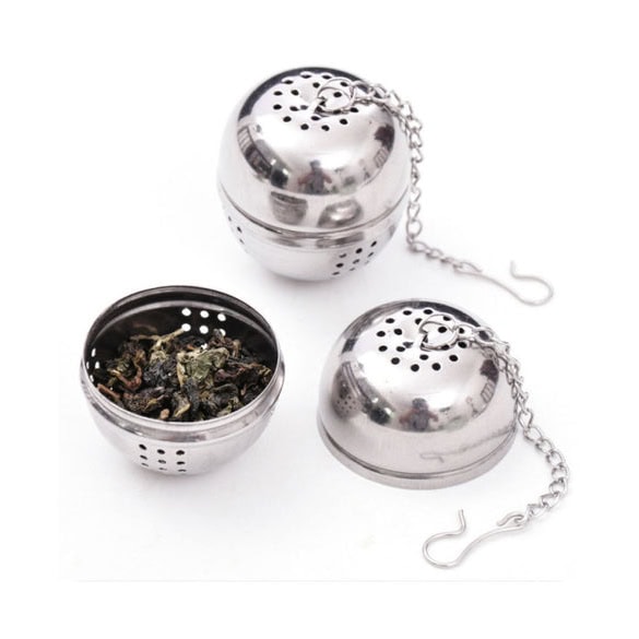Regent Tea Ball Infuser with Chain S/S Stainless steel tea infuser with chain for loose leaf tea brewing.