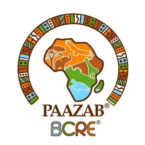 Logo featuring African continent with animals and colorful border for BCRE.